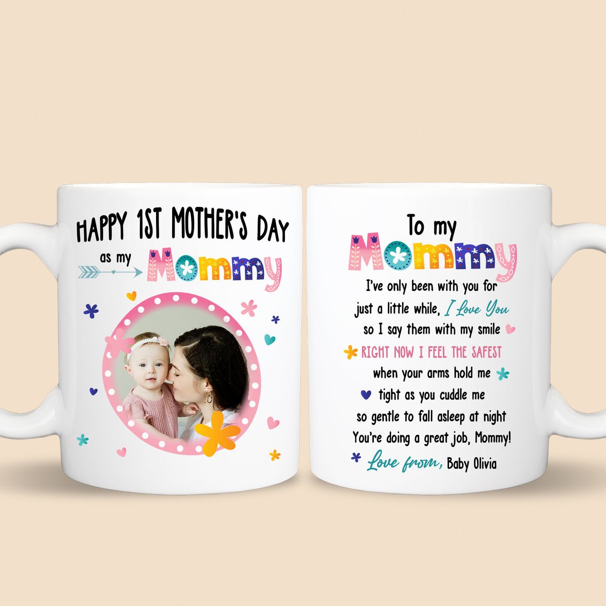 Happy 1st Mother's Day Cute Baby Photo - Personalized White Mug - Best Gift For Mom - Giftago