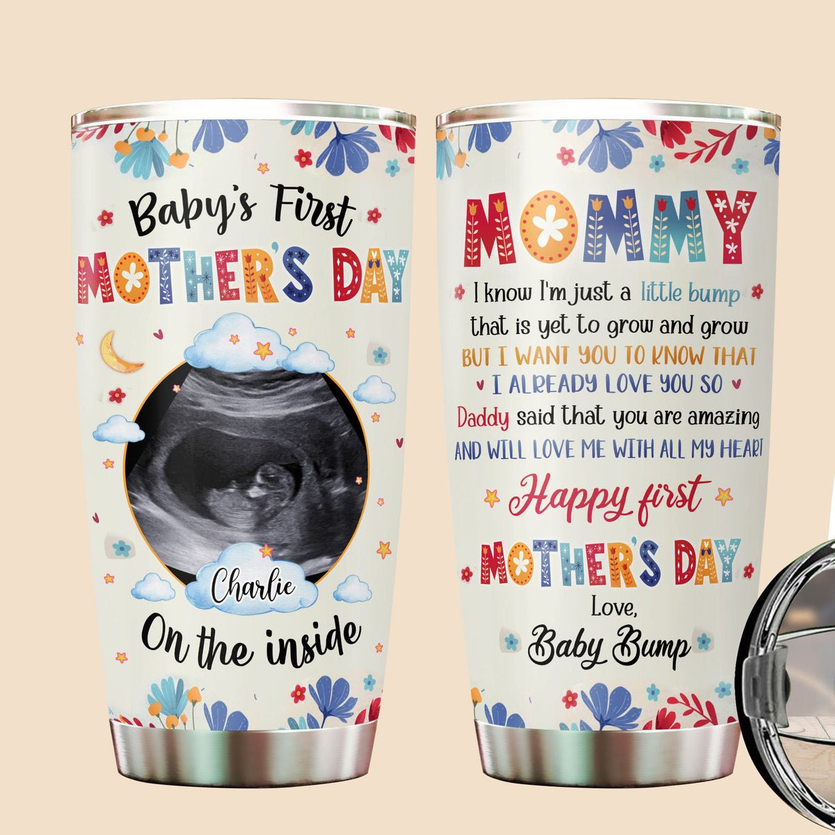 Happy Mother's Day From Baby Bump Cute Flower - Personalized Tumbler - Best Gift For Mother - Giftago