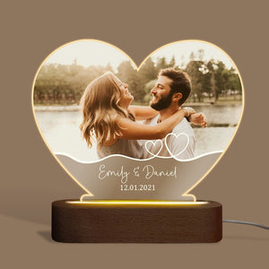 Heart Loop Photo Couple - Personalized Heart Acrylic LED Lamp - Giftago