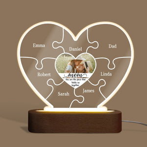 Heart Photo Mom Piece Holds Us Together - Personalized Heart Acrylic LED Lamp - Best Gift For Mother - Giftago