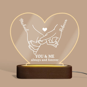 Holding Hands You & Me Heart - Personalized Acrylic LED Lamp - Giftago
