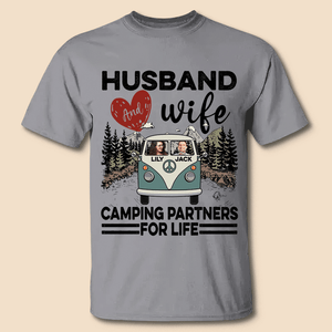 Husband And Wife Camping Partner Photo - Personalized T-Shirt & Hoodie - Gift for Couple - Giftago