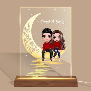 I Love You To The Moon Doll Couple - Personalized Acrylic LED Lamp - Best Gift for Couple - Giftago