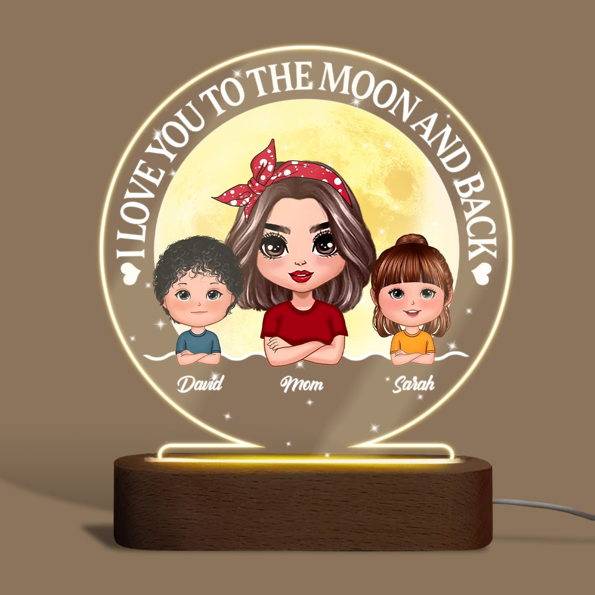 I Love You To The Moon Mom And Kids Moon Night - Personalized Round Acrylic LED Lamp - Best Gift For Mother - Giftago