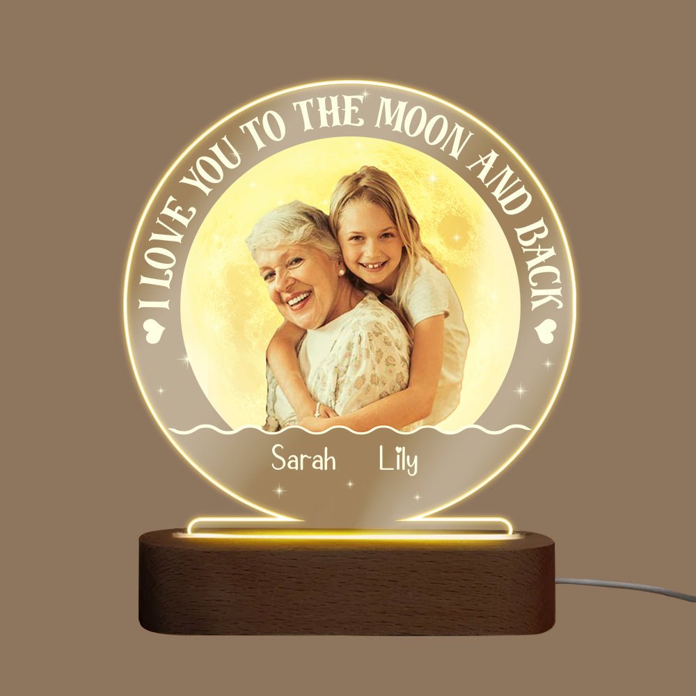 I Love You To The Moon Photo Cutout Inside - Personalized Round Acrylic LED Lamp - Best Gift For Mother - Giftago