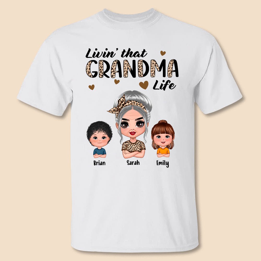 Livin' That Grandma Life Leopard - Personalized T-Shirt/ Hoodie - Best Gift For Mother, Grandma - Giftago