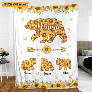 Personalized Mom Blanket - Mama Bear Sunflower - Gift For Mother