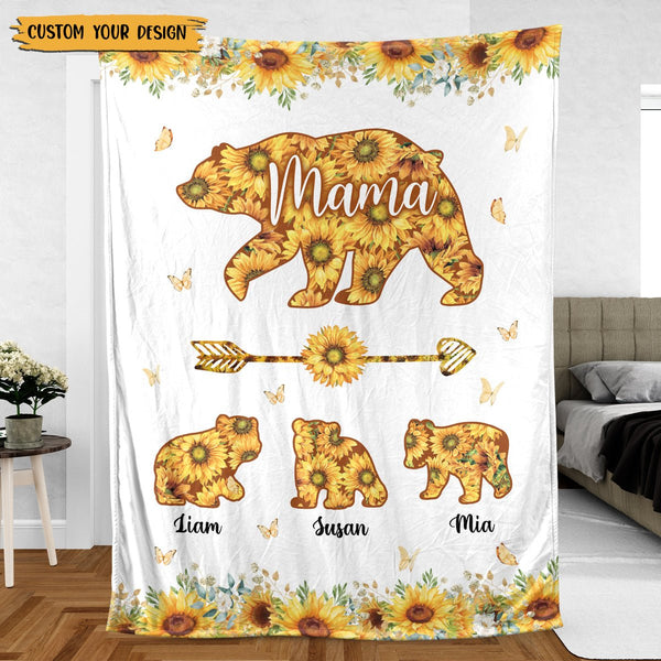 Personalized Mom Blanket - Flower Mama Bear - Gift For Mom