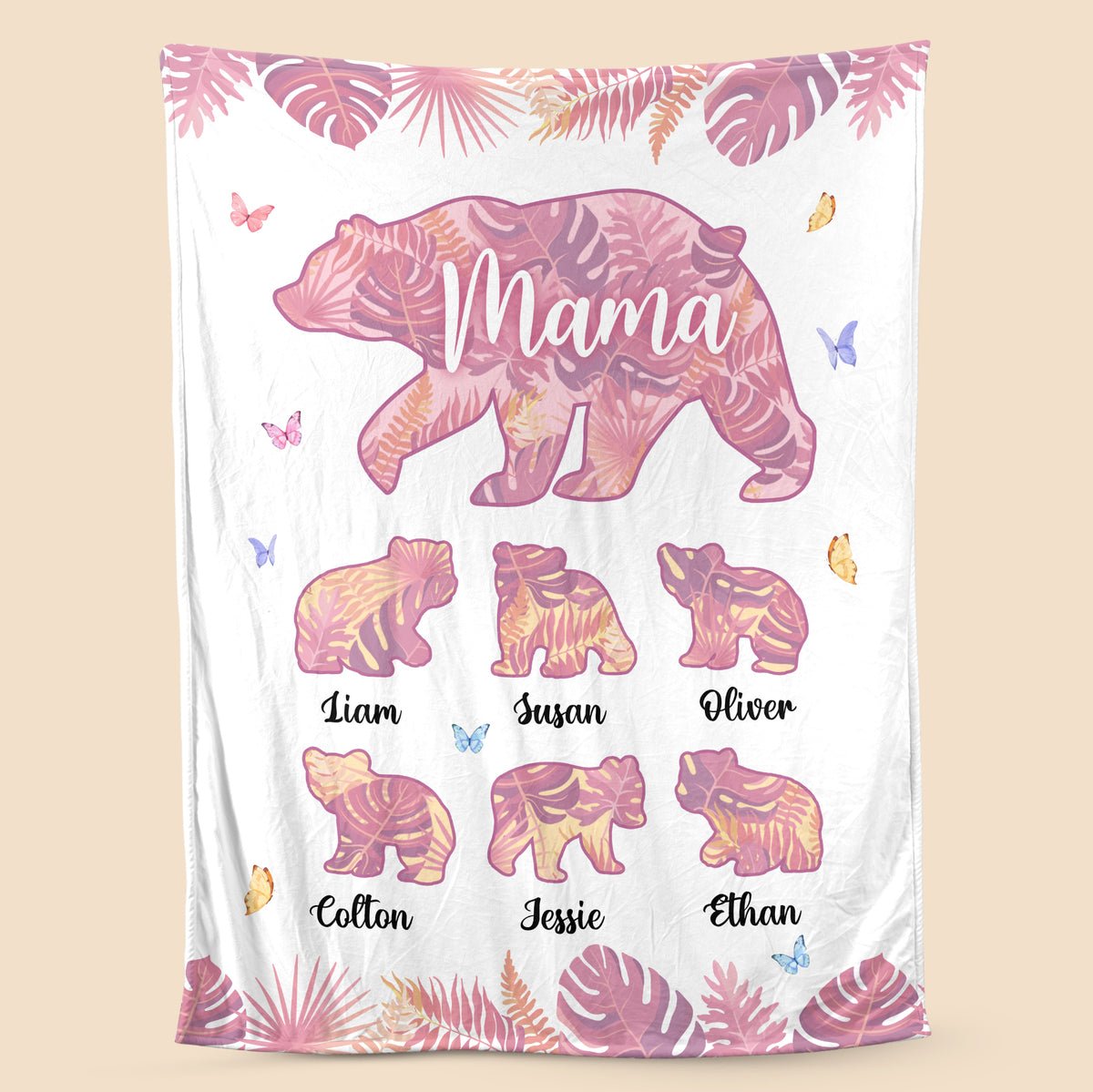 Personalized Mom Blanket - Mama Bear Tropical - Gift For Mother