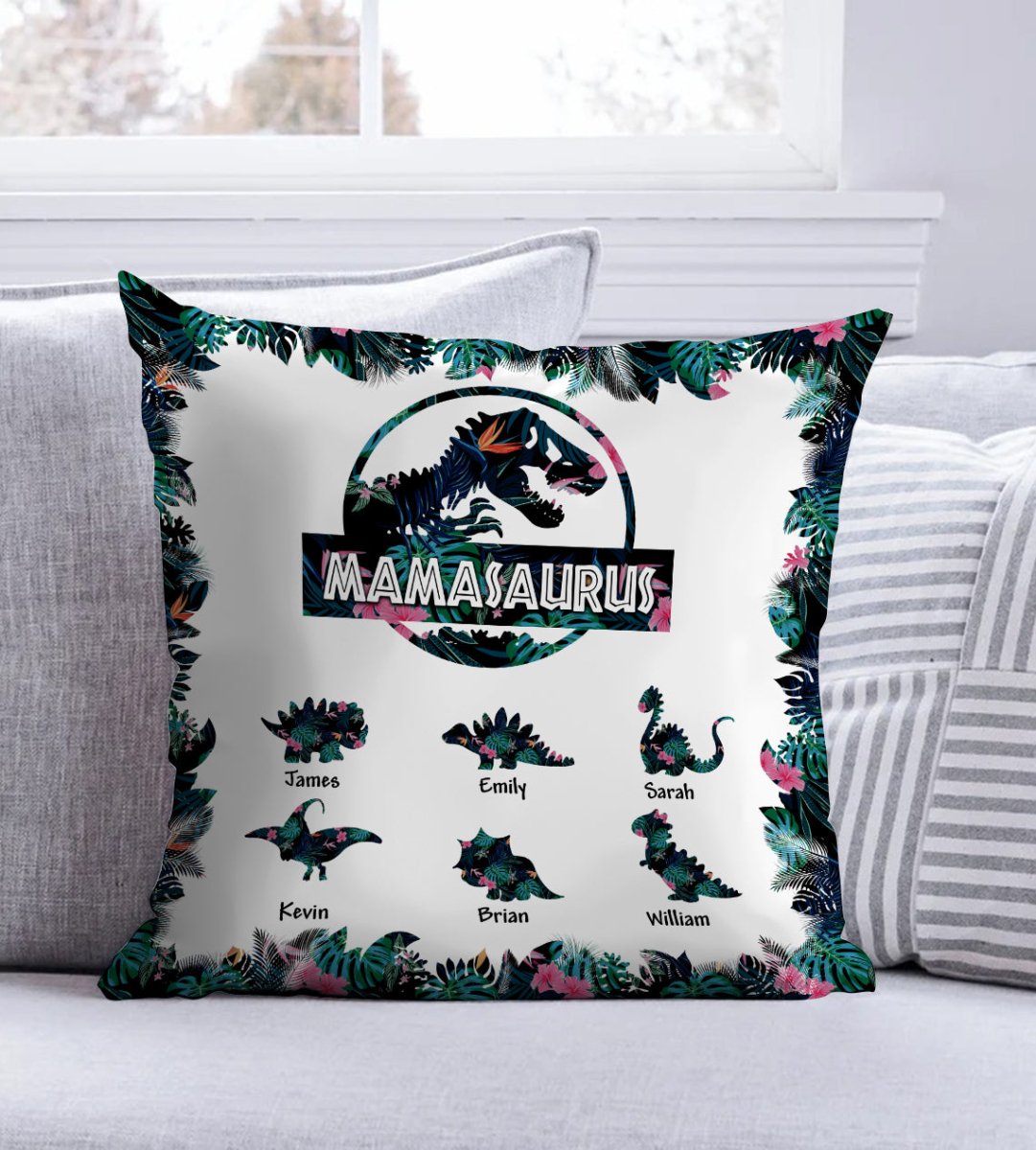 Mamasaurus And Baby Dinosaur Tropical Forest - Personalized Pillow - Best Gift For Mother - Giftago