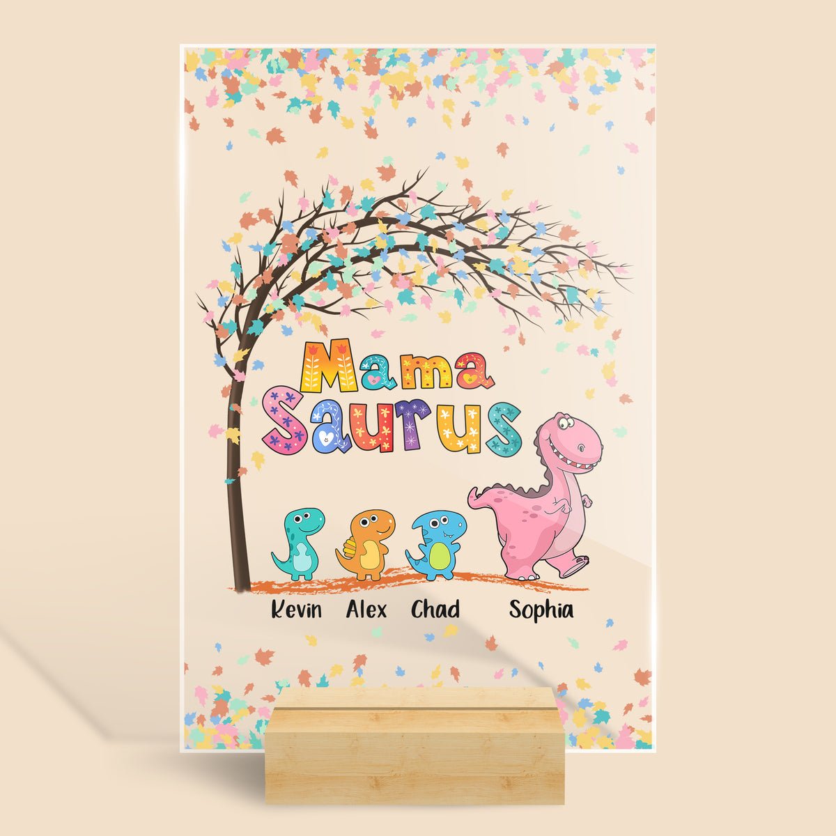 Mamasaurus & Cute Dinosaurs - Personalized Acrylic Plaque - Best Gift For Mother, Grandma - Giftago