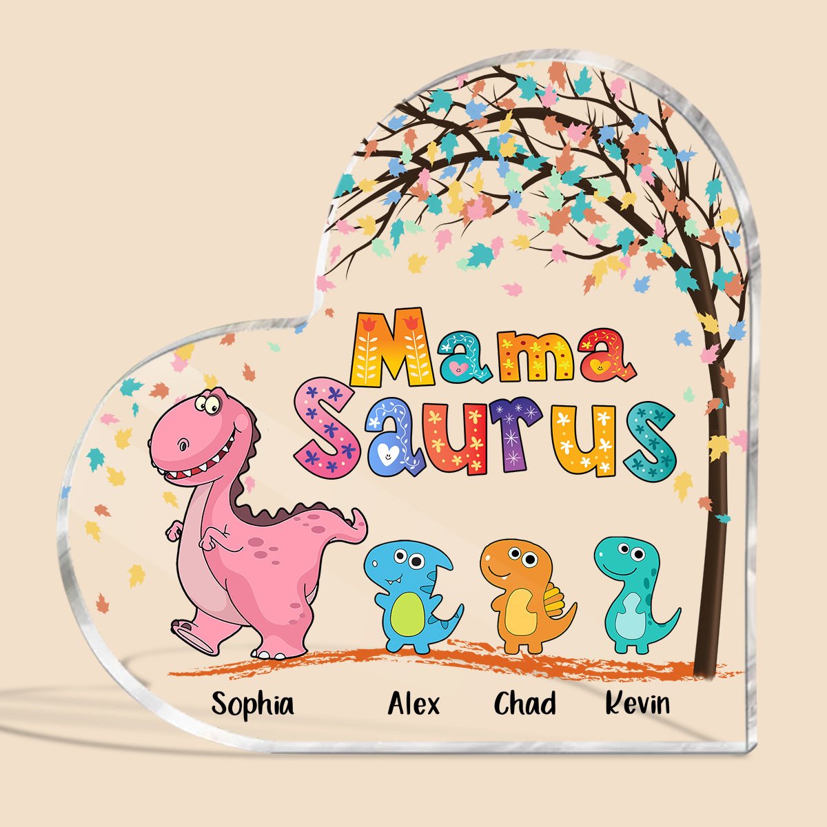 Mamasaurus & Cute Dinosaurs - Personalized Heart Plaque - Best Gift For Mother, Grandma - Giftago