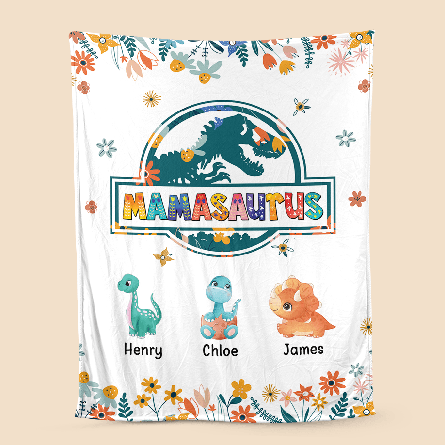 Personalized Mom Blanket -  Mamasaurus Cute Flower Blanket - Giftago - 1