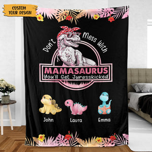 Personalized Blankets For Mothers Day -  Mamasaurus/Grandmasaurus Floral Blanket - 2
