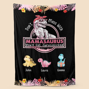 Personalized Blankets For Mothers Day -  Mamasaurus/Grandmasaurus Floral Blanket - 1