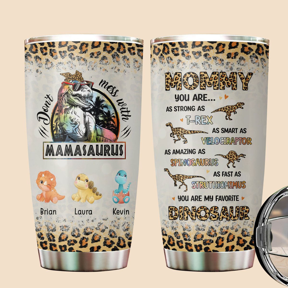 Customized Tumbler For Mom -  Mamasaurus Leopard Pattern - 1