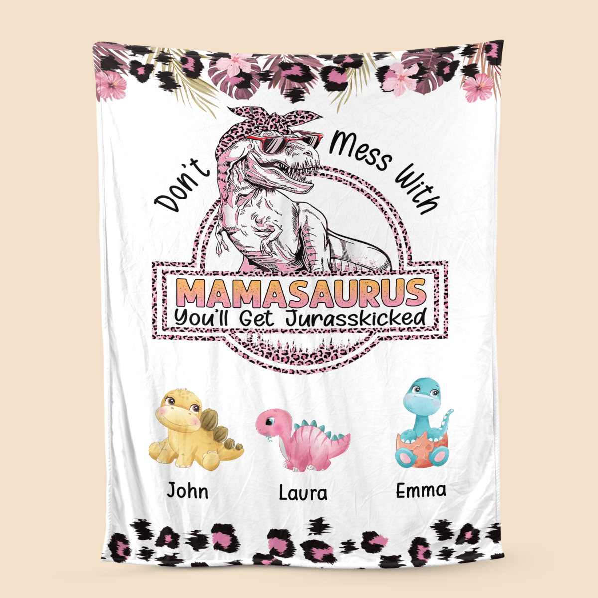 Personalized Blankets With Names - Mamasaurus Leopard Tropical Blanket - 1