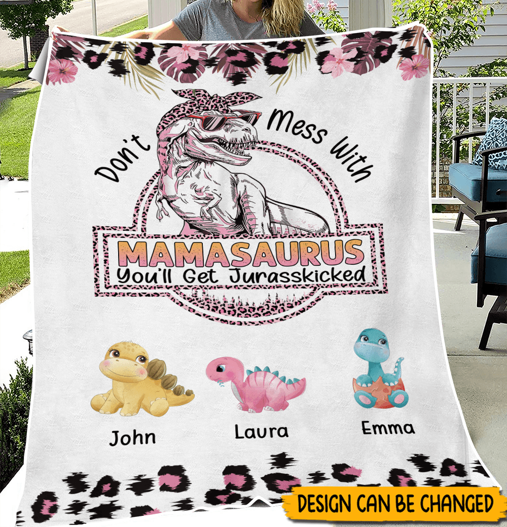 Personalized Blankets With Names - Mamasaurus Leopard Tropical Blanket - 2