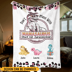 Personalized Blankets With Names - Mamasaurus Leopard Tropical Blanket - 3