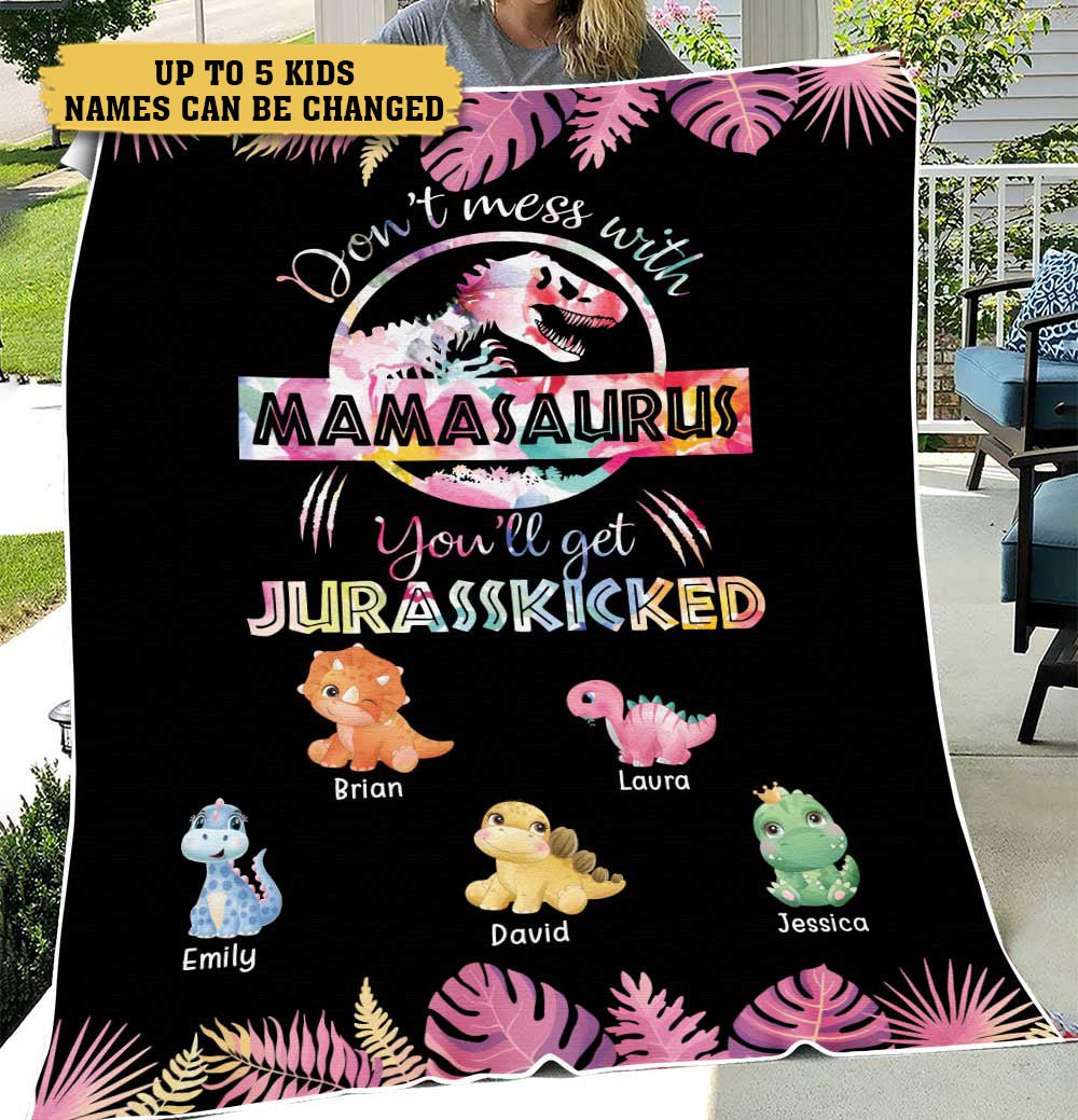 Personalized Mom Blanket -  Mamasaurus Pink Flower Blanket - 4