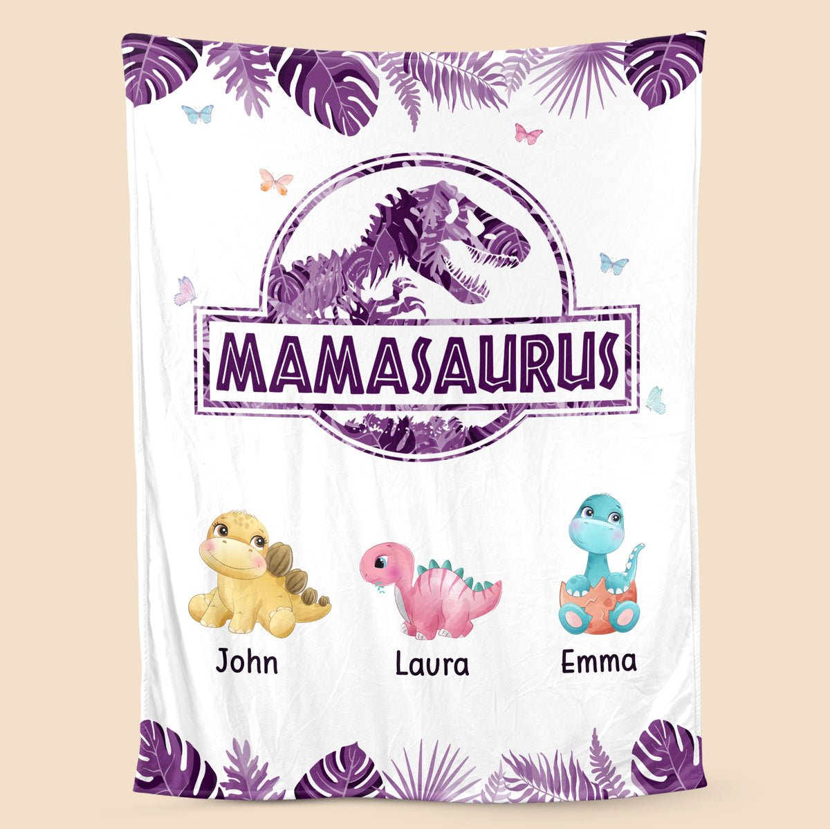 Customized Blanket For Mom - Mamasaurus Tropical Purple Blanket - 1