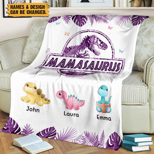 Customized Blanket For Mom - Mamasaurus Tropical Purple Blanket - 4