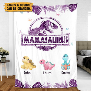 Customized Blanket For Mom - Mamasaurus Tropical Purple Blanket - 2