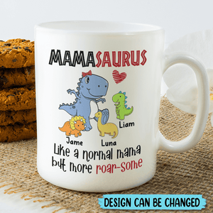 Mamasaurus With Kids - Personalized White Mug - Best Gift For Mother - Giftago