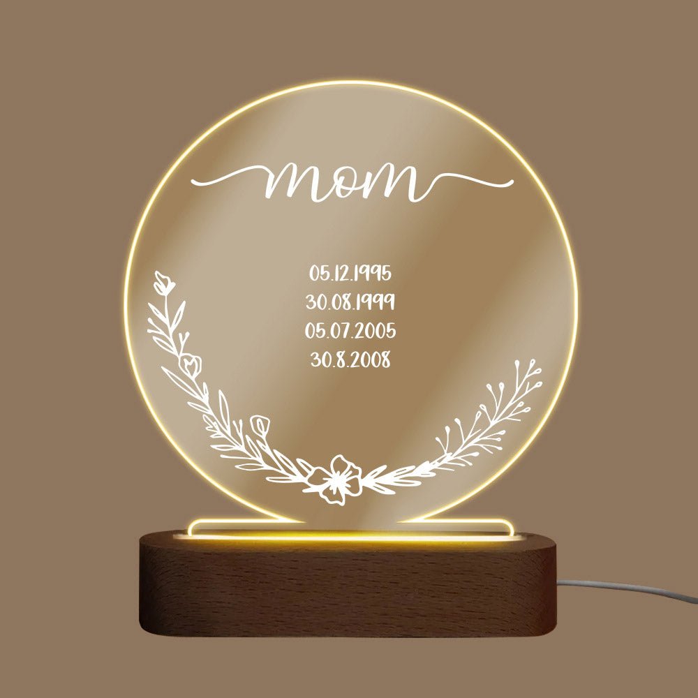 Mom Flower - Personalized Round Acrylic LED Lamp - Best Gift For Mom - Giftago
