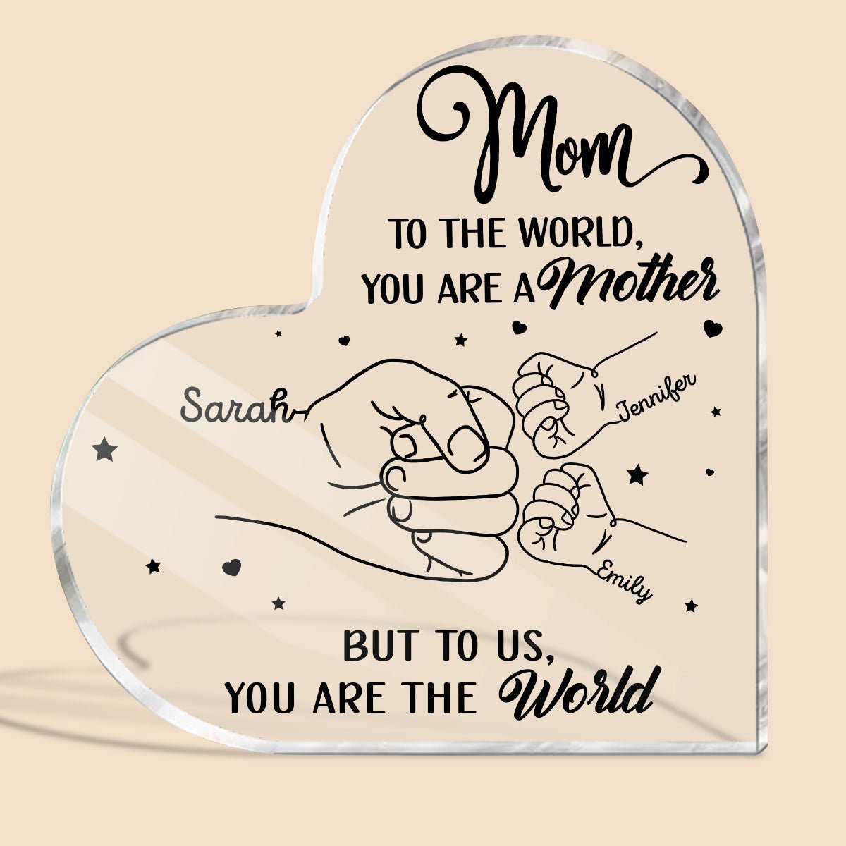 Mom Hand Bumps Kids To Us You Are The World - Personalized Heart Plaque - Best Gift For Mother - Giftago