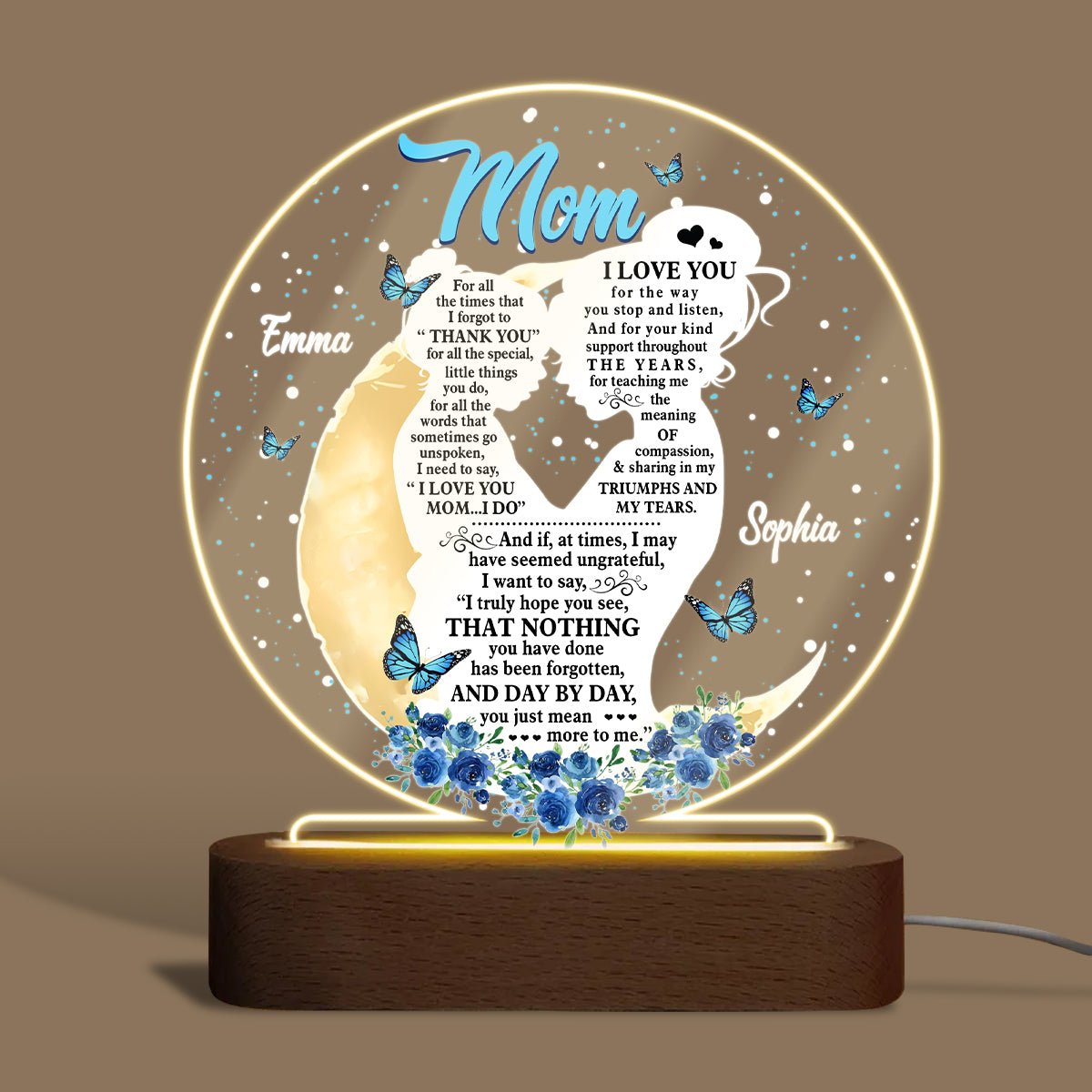 Mom, I Love You - Personalized Round Acrylic LED Lamp - Best Gift For Mother, Grandma - Giftago