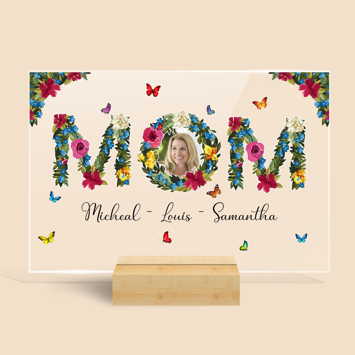 MOM Photo In Flowers - Personalized Acrylic Plaque - Best Gift For Mother, Grandma - Giftago