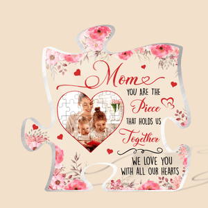 Mom Pink Flower Heart Piece Holds Us Together- Personalized Puzzle Plaque - Best Gift For Mother - Giftago