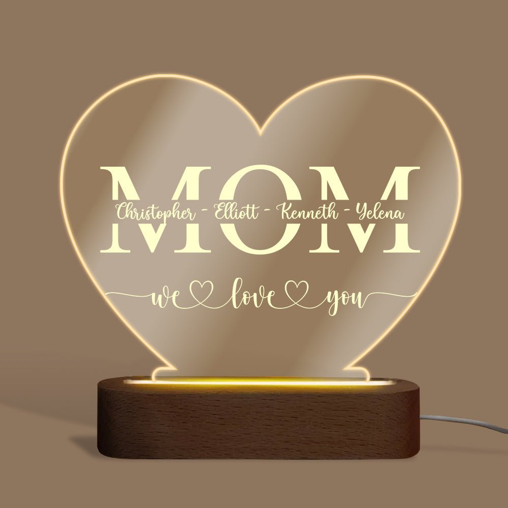 Mom We Love You - Personalized Heart Acrylic LED Lamp - Best Gift for Mother - Giftago