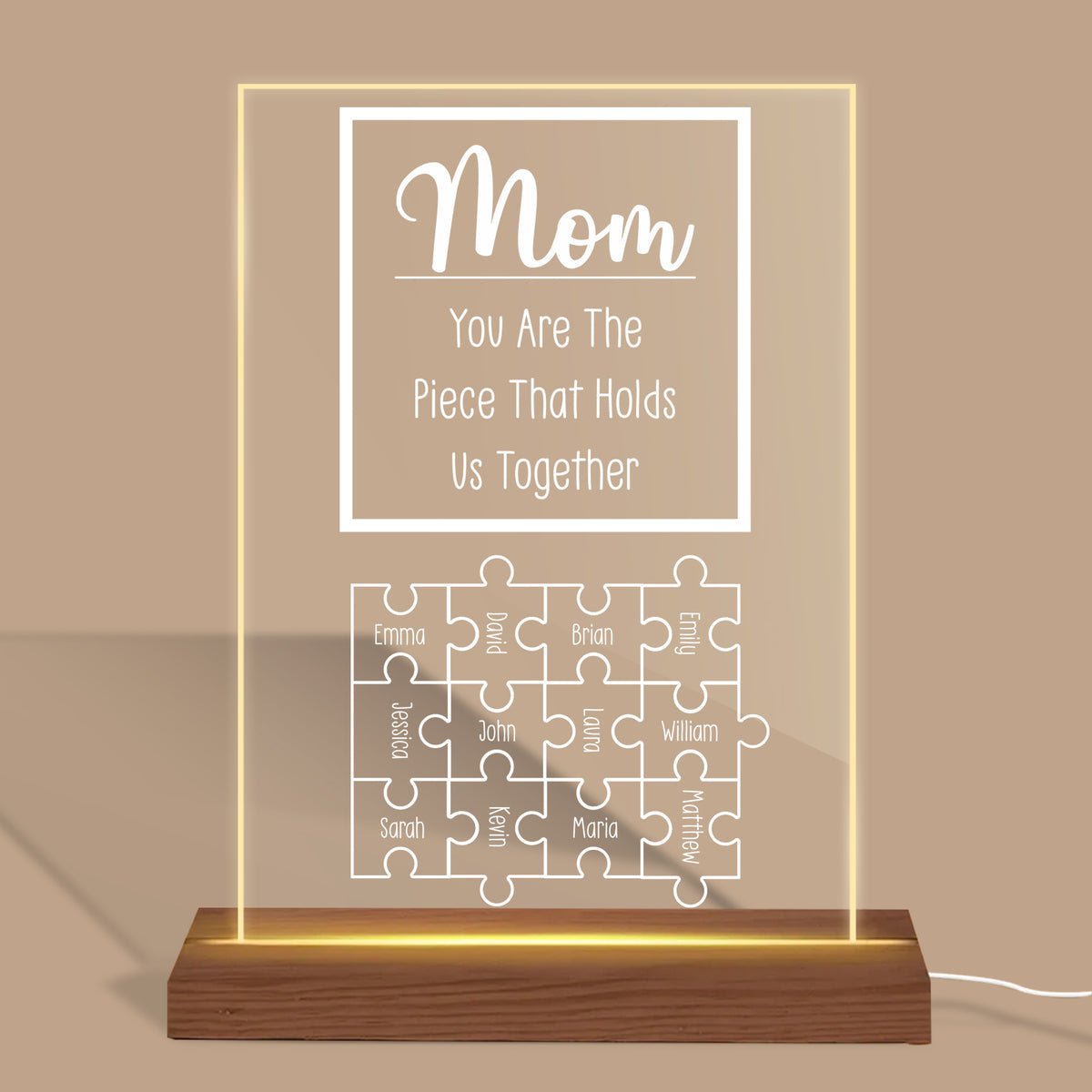 Personalized Mom You Are the Piece that Holds Us Together Acrylic Night  Light Gift for Mom