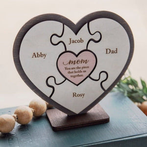 Personalized Heart Puzzle Wood Sign - Mom You Are The Piece That Holds Us Together - Giftago - 4