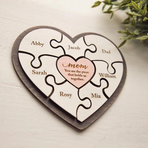 Personalized Heart Puzzle Wood Sign - Mom You Are The Piece That Holds Us Together - Giftago - 2