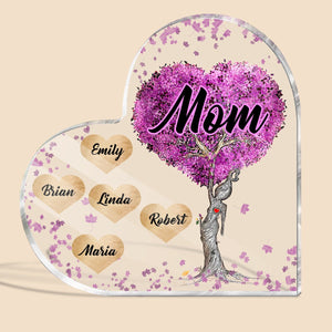 Mom/Grandma With Kids Purple Tree Heart - Personalized Heart Plaque - Best Gift For Mother, Grandma - Giftago