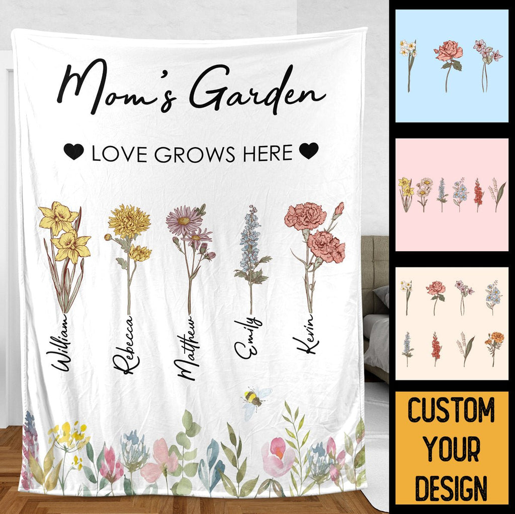 Moms Garden Personalized Blanket, Mom Blanket Gift, Custom Mom Blanket From  Daughter, Mothers Day Gift for Mom, Custom Birth Flower Blanket 