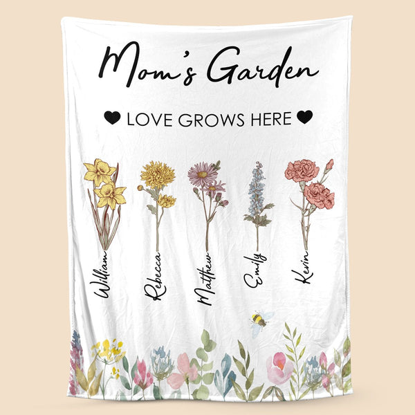 Moms Garden Personalized Blanket, Mom Blanket Gift, Custom Mom Blanket From  Daughter, Mothers Day Gift for Mom, Custom Birth Flower Blanket 