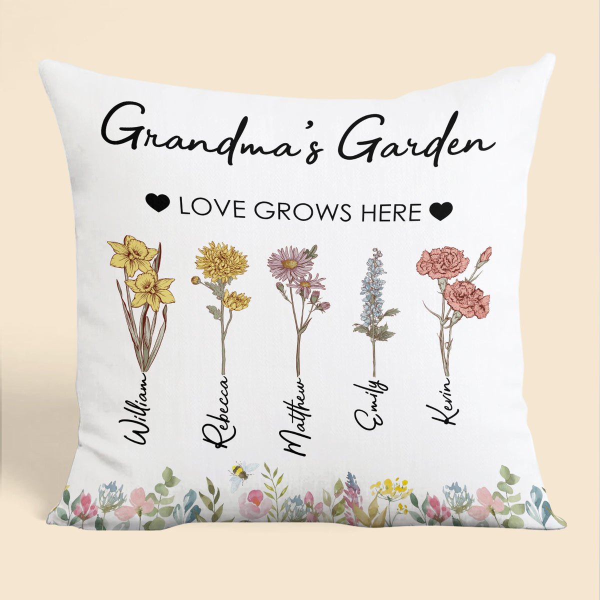 Mom/Grandma's Garden Birth Month Flower - Personalized Pillow - Best Gift For Mother, Grandma - Giftago
