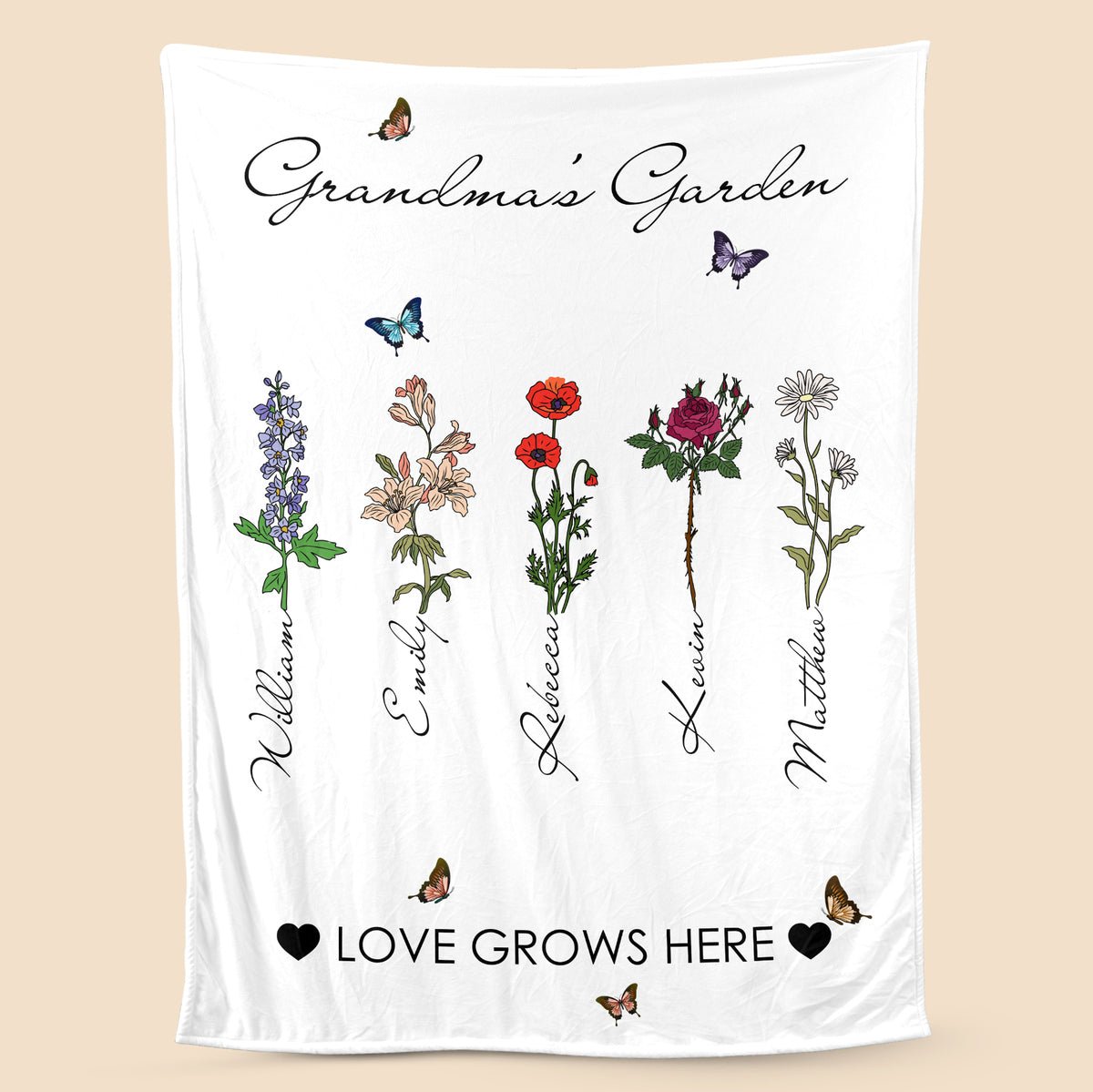Customized Blanket For Mom -  "Mom/Grandma's Garden Birth Month Flower" (Version 2) - Giftago - 1