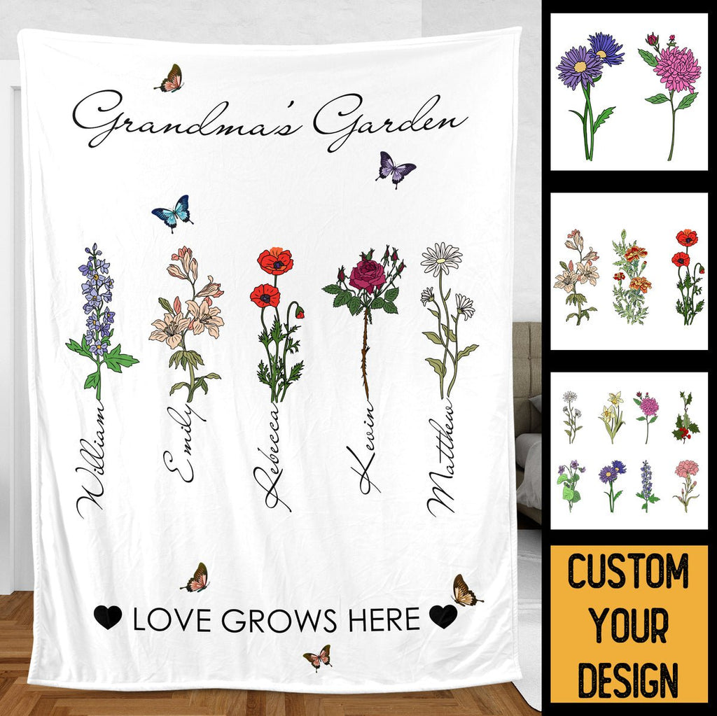 Moms Garden Personalized Blanket, Mom Blanket Gift, Custom Mom Blanket From  Daughter, Mothers Day Gift for Mom, Custom Birth Flower Blanket 