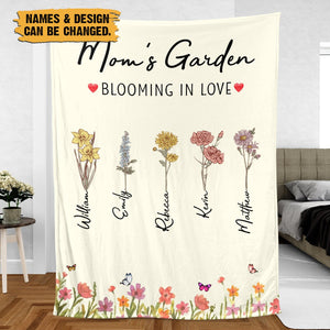 Personalized Blanket With Names -  Mom/Grandma's Garden Birth Month Flower (Version 5) - Giftago - 2