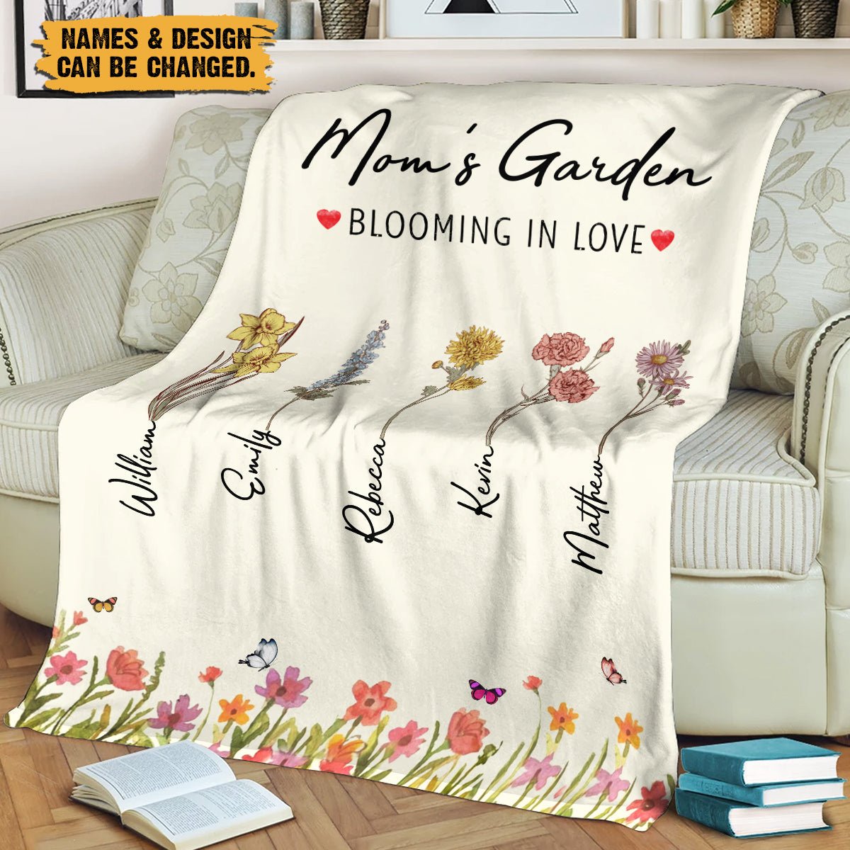 Personalized Blanket With Names -  Mom/Grandma's Garden Birth Month Flower (Version 5) - Giftago - 4
