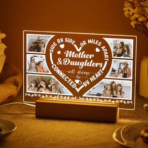Mother And Daughter Photo Collage - Personalized Acrylic LED Lamp - Best Gift For Mother - Giftago