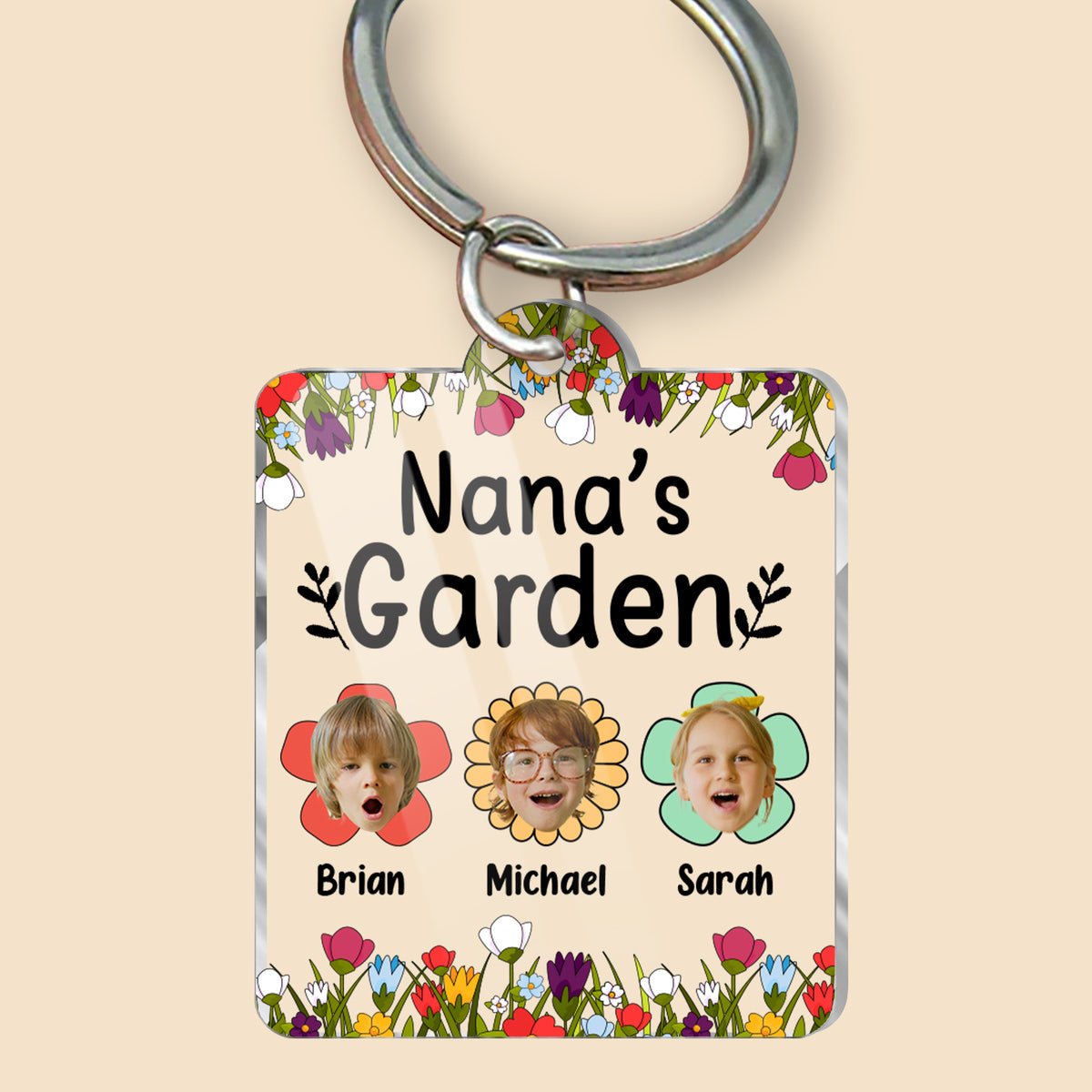 Nana's Garden Photo Cutout - Personalized Acrylic Keychain - Best Gift For Mom, Grandma - Giftago