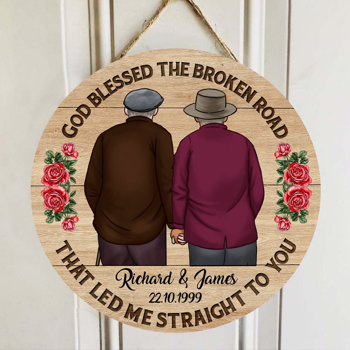 Old Couple Man & Man Circle Sign - From Our First Kiss To Our Last Breath Wooden Circle Sign - TT0622QA - Giftago