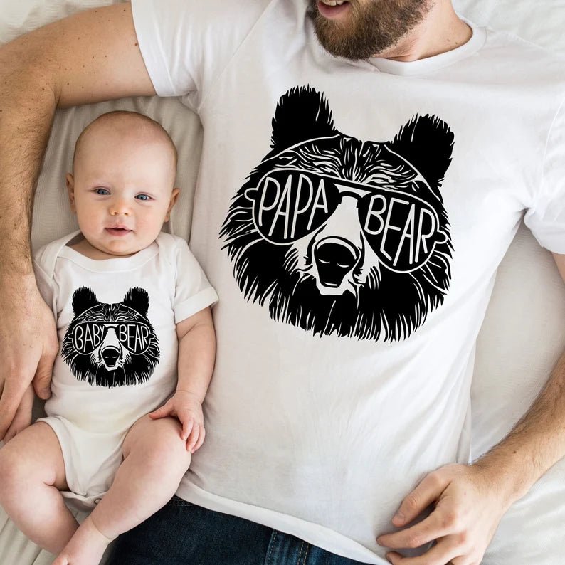Papa Bear Baby Bear T-shirt & Baby Onesie Set - Best Gift For Family, Dad - Giftago