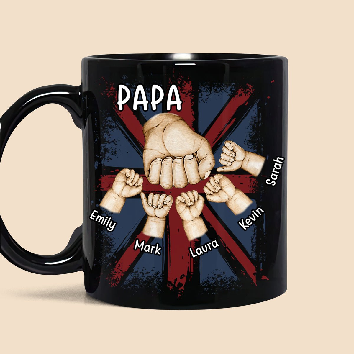 Papa/Dad Fist Bumps - Personalized Black Mug - Best Gift For Father - Giftago